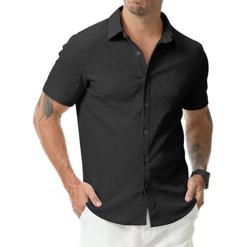 Zetieny Herren Hemd Kurzarm Button Down Freizeithemden Regular Fit Hemden Sommer Strand Shirt von Zetieny