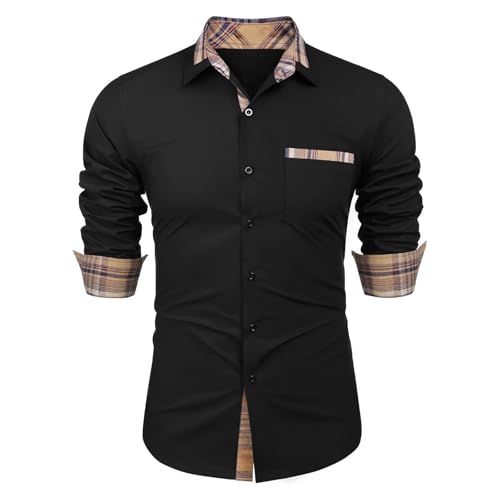 Zetieny Herren Hemd Regular Fit Langarm Herrenhemden Freizeithemd Regular Businesshemd Elastiscer Musterhemd von Zetieny