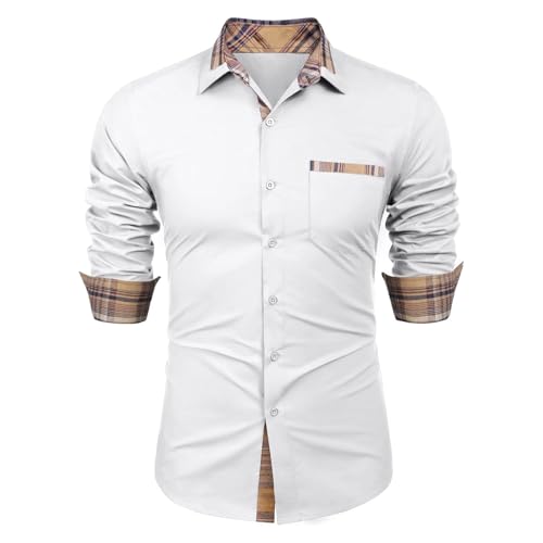Zetieny Herren Hemd Regular Fit Langarm Herrenhemden Freizeithemd Regular Businesshemd Elastiscer Musterhemd von Zetieny
