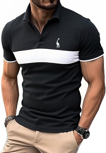 Zetieny Poloshirt Herren Kurzarm Polohemd Giraffe Stickerei Einfarbig T-Shirt Sommer von Zetieny