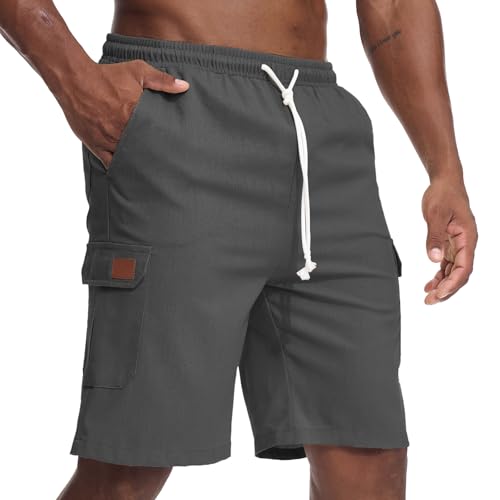 Zetieny Kurze Hosen Herren Leichte Leinenhosen Kurz Bermuda Sommer Shorts Freizeithose mit Taschen von Zetieny