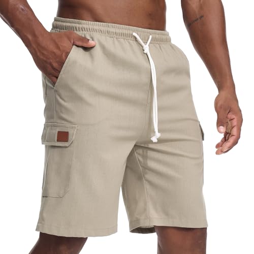 Zetieny Kurze Hosen Herren Leichte Leinenhosen Kurz Bermuda Sommer Shorts Freizeithose mit Taschen von Zetieny