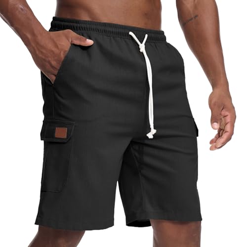Zetieny Kurze Hosen Herren Leichte Leinenhosen Kurz Bermuda Sommer Shorts Freizeithose mit Taschen von Zetieny