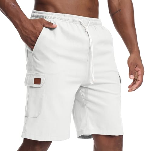 Zetieny Kurze Hosen Herren Leichte Leinenhosen Kurz Bermuda Sommer Shorts Freizeithose mit Taschen von Zetieny