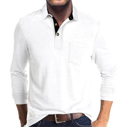 Zetieny Herren Poloshirt Langarm Button Down Polohemd Outdoor Casual Polo Tops Basic Leichtes Polo Hemd mit Tasche von Zetieny