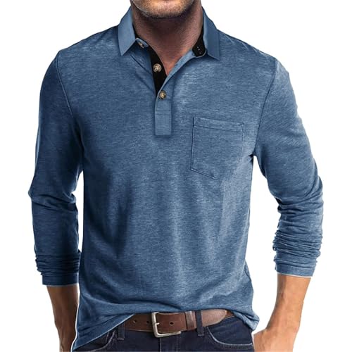 Zetieny Herren Poloshirt Langarm Golf T-Shirts Outdoor Casual Polo Tops Sports Langarmshirt Polo mit Tasche von Zetieny