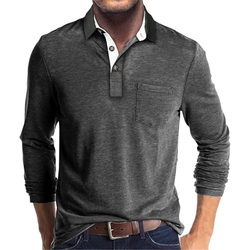 Zetieny Herren Poloshirt Langarm Golf T-Shirts Outdoor Casual Polo Tops Sports Langarmshirt Polo mit Tasche von Zetieny