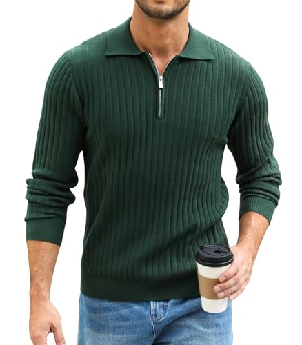 Zetieny Herren Pullover Half Zip Pullover Winter Warm Strickpullover Männer Rollkragenpullover Langarm Pulli Polo Sweater von Zetieny