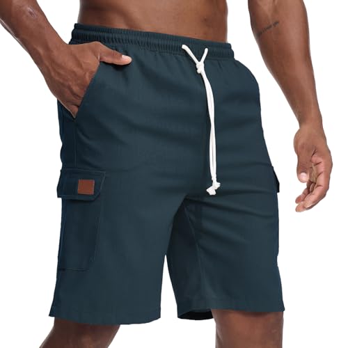 Zetieny Kurze Hosen Herren Leichte Leinenhosen Kurz Bermuda Sommer Shorts Freizeithose mit Taschen von Zetieny