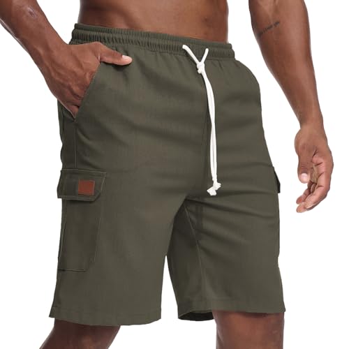 Zetieny Kurze Hosen Herren Leichte Leinenhosen Kurz Bermuda Sommer Shorts Freizeithose mit Taschen von Zetieny