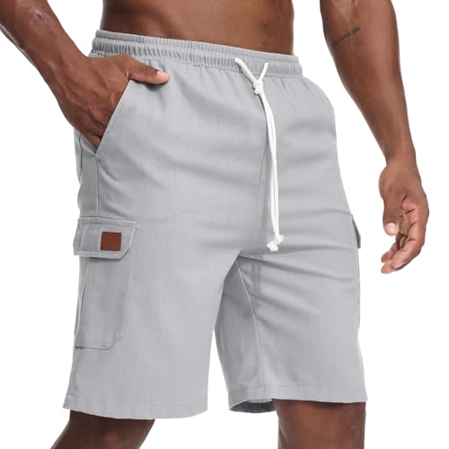 Zetieny Kurze Hosen Herren Leichte Leinenhosen Kurz Bermuda Sommer Shorts Freizeithose mit Taschen von Zetieny