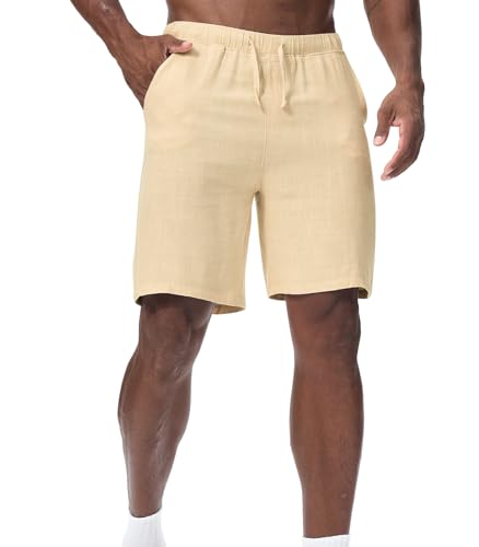 Zetieny Kurze Hosen Herren Leinen Shorts Leichte Bermuda Sommershorts Atmungsaktiv Leinenhose Kurz mit Taschen von Zetieny