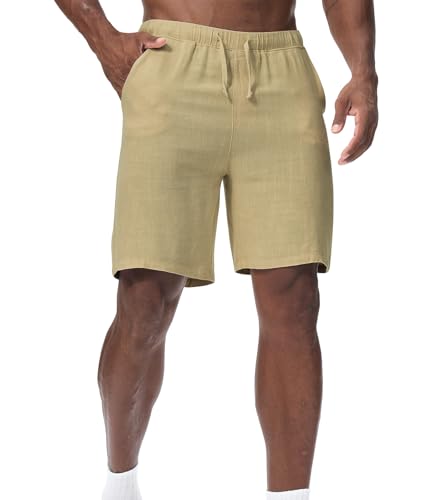 Zetieny Kurze Hosen Herren Leinen Shorts Leichte Bermuda Sommershorts Atmungsaktiv Leinenhose Kurz mit Taschen von Zetieny