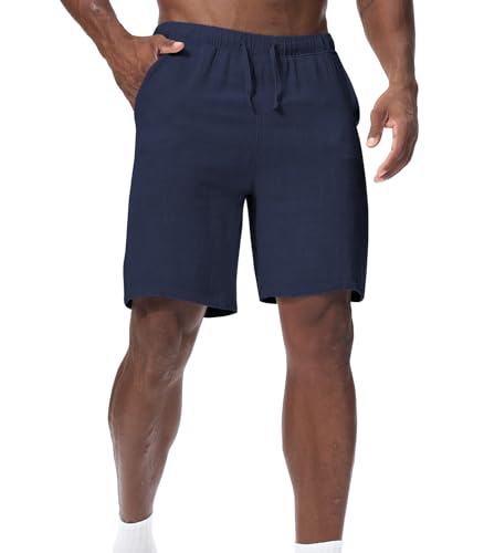 Zetieny Kurze Hosen Herren Leinen Shorts Leichte Bermuda Sommershorts Atmungsaktiv Leinenhose Kurz mit Taschen von Zetieny