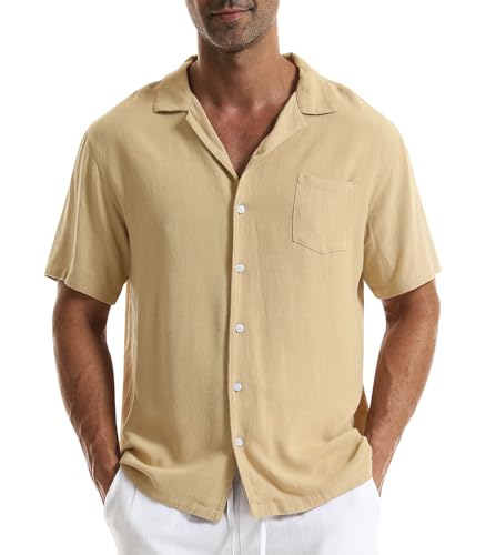 Zetieny Leinenhemd Herren Kurzarm Hemd Button Down Regular Fit Freizeithemden Sommer Strand Leinen Shirt Sommer von Zetieny
