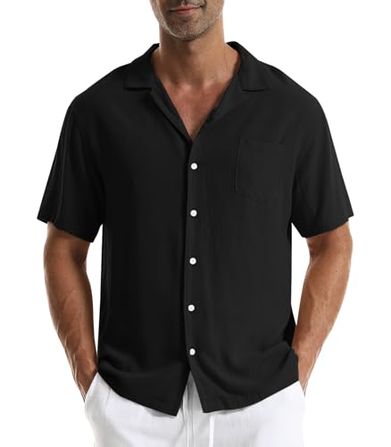 Zetieny Leinenhemd Herren Kurzarm Hemd Button Down Regular Fit Freizeithemden Sommer Strand Leinen Shirt Sommer von Zetieny