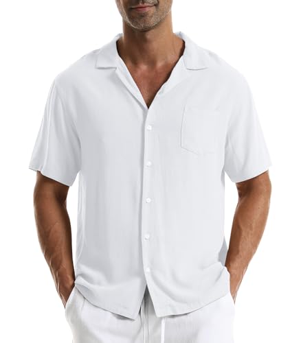 Zetieny Leinenhemd Herren Kurzarm Hemd Button Down Regular Fit Freizeithemden Sommer Strand Leinen Shirt Sommer von Zetieny