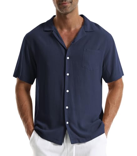 Zetieny Leinenhemd Herren Kurzarm Hemd Button Down Regular Fit Freizeithemden Sommer Strand Leinen Shirt Sommer von Zetieny