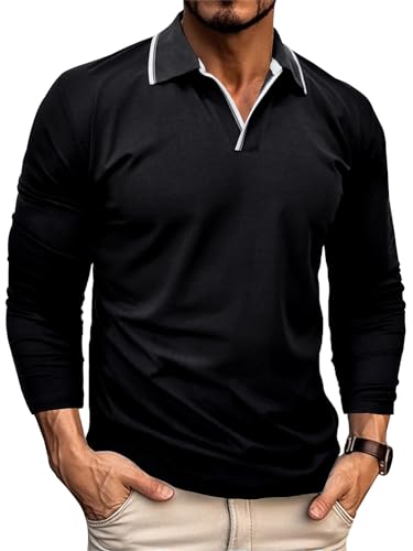 Zetieny Poloshirt Herren Langarm Klassische Trendiges Polo Langarmshirt Herren Freizeit Basic Golf T-Shirts von Zetieny