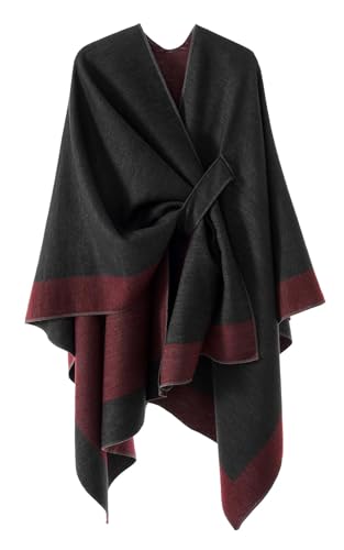 Zetieny Poncho Damen Elegant Strick Capes Winter Warm Schals Open Front Cardigan Coat Doppelseite Reversible Cape Decke Elegant von Zetieny