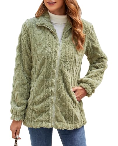 Zetieny Teddy Fleecejacke Damen Winter Warm Hoodie Sweatshirt Zip Langarm Oberteile Top Sweatjacke mit Tasche von Zetieny
