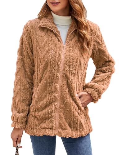 Zetieny Teddy Fleecejacke Damen Winter Warm Hoodie Sweatshirt Zip Langarm Oberteile Top Sweatjacke mit Tasche von Zetieny