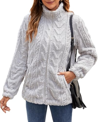 Zetieny Teddy Fleecejacke Damen Winter Warm Hoodie Sweatshirt Zip Langarm Oberteile Top Sweatjacke mit Tasche von Zetieny