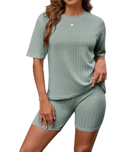 Zetieny Schlafanzug Damen Pyjamas Set Kurzarm Nachtwäsche Set Zweiteiliger Casual Sommer Sleepwear von Zetieny