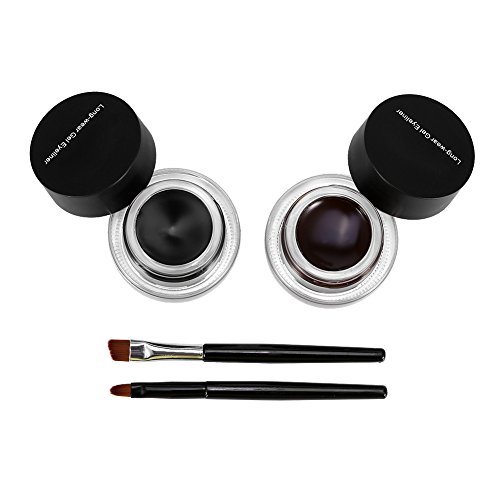 2 Flaschen wasserdicht langlebige Gel Eyeliner Augen Make-up Kosmetik Set mit 2 Stück Pinsel(Schwarz + Braun) von Zetiling