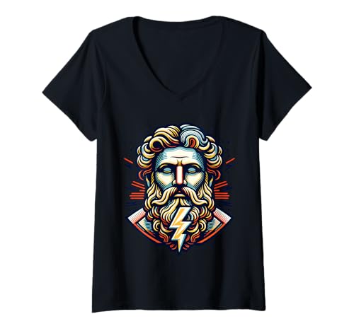 Damen Griechenland Mythologie Zeus Gott des Donners T-Shirt mit V-Ausschnitt Damen Griechenland Mythologie Zeus Gott des Donners T-Shirt mit V-Ausschnitt von Zeus Thunder God Ancient Greek Mythology Greece