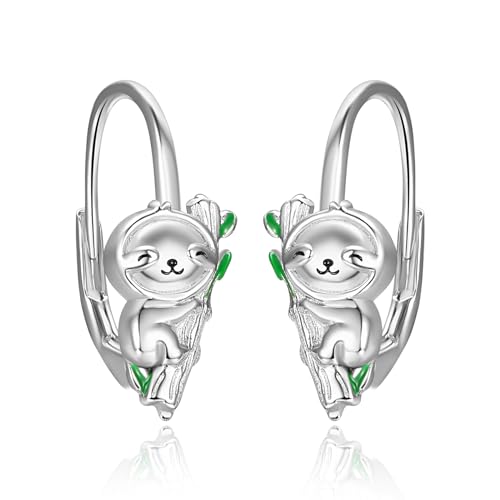 Faultier Ohrringe Damen 925 Sterling Silber Tier Ohrringe Leverback Hoop Faultier Schmuck Geschenke für Damen von Zeuslia