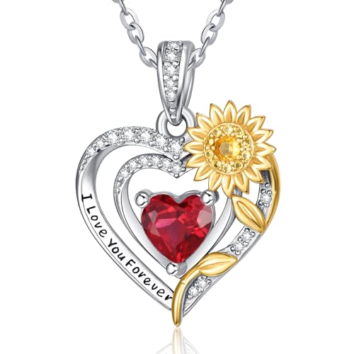 Sonnenblumen Anhänger Kette Silber 925 Sonnenblume Halskette Rubin Anhänger Kette mit Geburtsstein Juli Schmuck Geschenk für Damen Frauen Sonnenblumen Anhänger Kette Silber 925 Sonnenblume Halskette Rubin Anhänger Kette mit Geburtsstein Juli Schmuck Geschenk für Damen Frauen von Zeuslia