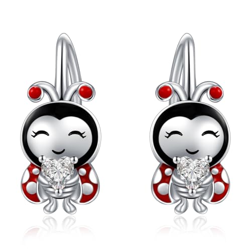 Marienkäfer Ohrringe 925 Sterling Silber Tier Ohrringe Leverback Hoop Marienkäfer Schmuck Geschenke für Damen von Zeuslia