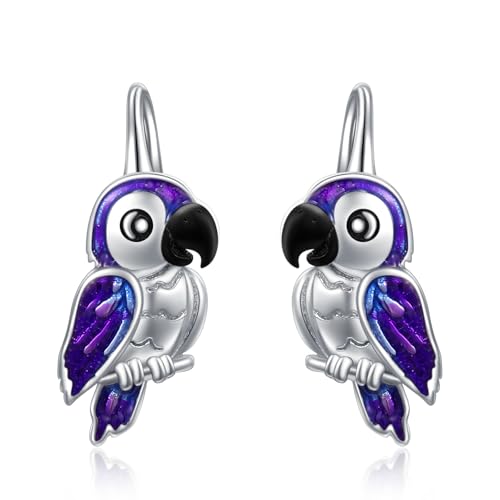 Papagei Ohrringe 925 Sterling Silber Tier Ohrringe Leverback Hoop Papagei Schmuck Geschenke für Damen von Zeuslia