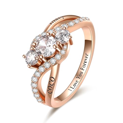 Personalisierte Ringe Sterling Silber benutzerdefinierte Ring graviert Name benutzerdefinierte 3 Geburtssteine Rose Blume Schmuck Abschluss Hochzeit Geburtstagsgeschenke für Freundin Frau Mutter von Zeuslia