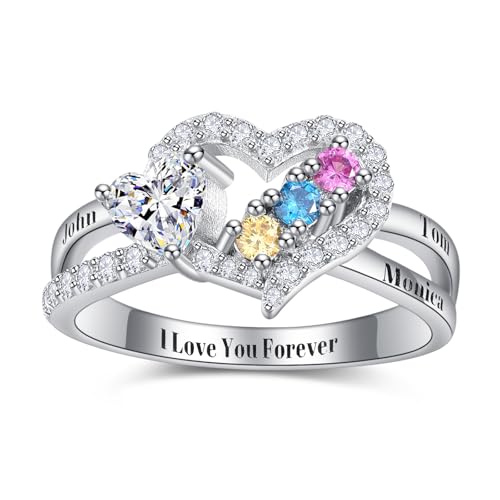 Personalisierte Ringe Sterling Silber graviert 3 Namen benutzerdefinierte 3 Geburtssteine Herz Mutter Ring Jubiläum Geburtstag Abschluss Geschenke für Freundin Frau Mutter Personalisierte Ringe Sterling Silber graviert 3 Namen benutzerdefinierte 3 Geburtssteine Herz Mutter Ring Jubiläum Geburtstag Abschluss Geschenke für Freundin Frau Mutter von Zeuslia