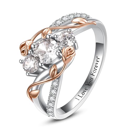 Personalisierter Ring Sterling Silber Rose Blume benutzerdefinierte Ring graviert Name benutzerdefinierte 3 Geburtssteine Schmuck Abschluss Hochzeit Geburtstagsgeschenke für Freundin Frau Mutter von Zeuslia