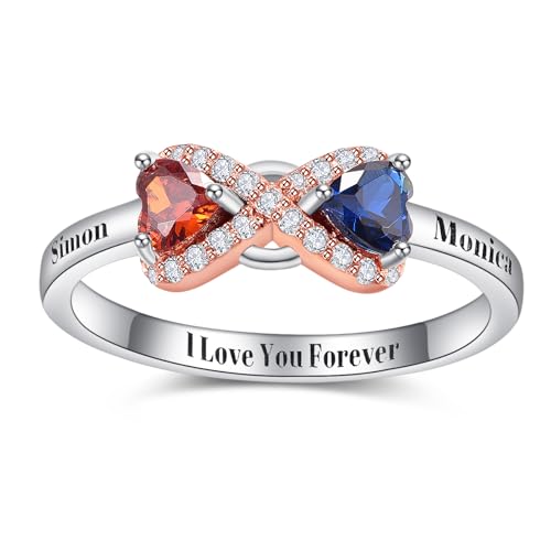 Personalisierter Ring Sterling Silber benutzerdefinierte Infinity Ring graviert 2 Namen angepasste 2 Geburtssteine Hochzeit Geburtstag Abschluss Schmuck Geschenke für Freundin Frau Mutter von Zeuslia