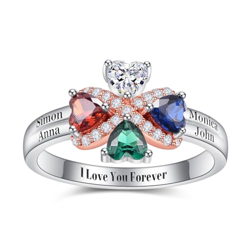 Personalisierter Ring Sterling Silber benutzerdefinierte Infinity Ring graviert 4 Namen angepasste 4 Geburtssteine Hochzeit Geburtstag Abschluss Schmuck Geschenke für Freundin Frau Mutter von Zeuslia
