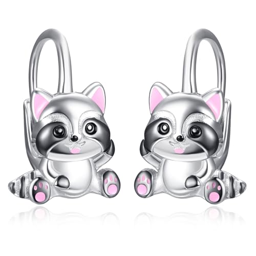 Waschbär Ohrringe 925 Sterling Silber Tier Ohrringe Leverback Hoop Waschbär Schmuck Geschenke für Damen von Zeuslia