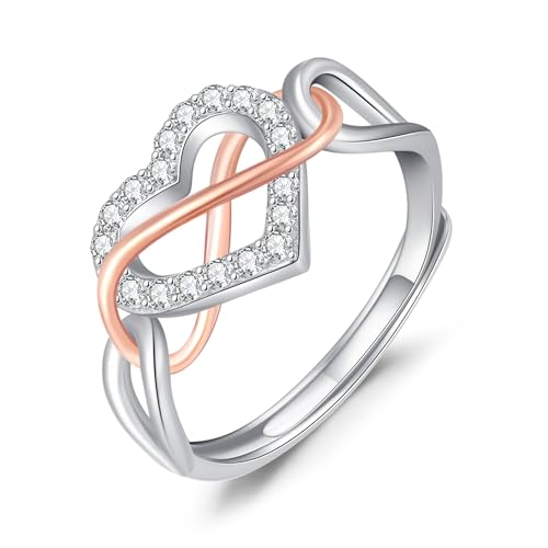 Zeuslia Infinity Herz Ring Silber 925 Ring mit Herz und Unendlichkeit Love Knot Einstellbare Hochzeit Band Engagement Versprechen Ringe Infinity Unendlichkeit Schmuck Geschenke von Zeuslia