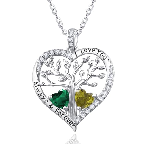Zeuslia Lebensbaum Geburtsstein Anhänger Silber 925 20. 30. 40. 50. 60. Geburtstag Geschenke Schmuck Frau Mama Mai und August Geburtsstein Kette Smaragd und Peridot Halskette von Zeuslia
