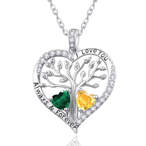 Zeuslia Lebensbaum Geburtsstein Anhänger Silber 925 20. 30. 40. 50. 60. Geburtstag Geschenke Schmuck Frau Mama Mai und November Geburtsstein Kette Smaragd und Citrin Halskette von Zeuslia