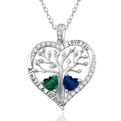 Zeuslia Lebensbaum Geburtsstein Anhänger Silber 925 20. 30. 40. 50. 60. Geburtstag Geschenke Schmuck Frau Mama Mai und September Geburtsstein Kette Smaragd und Saphir Halskette von Zeuslia