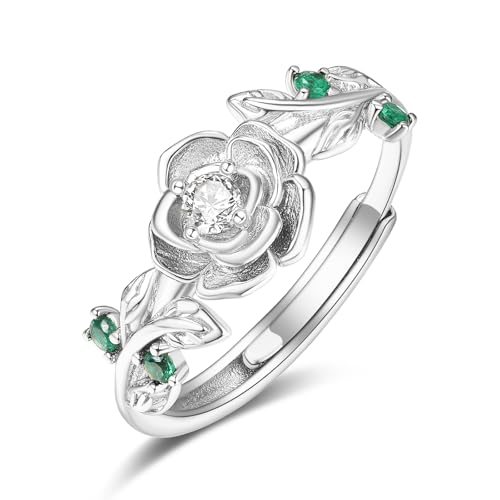 Zeuslia Rose Ringe 925 Silber Verstellbar Diamant Ring Mit Geburtsstein April Schmuck Geschenke für Damen Frauen von Zeuslia