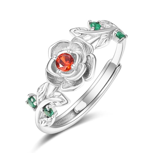 Zeuslia Rose Ringe 925 Silber Verstellbar Granat Ring Mit Geburtsstein Januar Schmuck Geschenke für Damen Frauen Zeuslia Rose Ringe 925 Silber Verstellbar Granat Ring Mit Geburtsstein Januar Schmuck Geschenke für Damen Frauen von Zeuslia