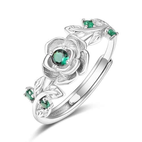 Zeuslia Rose Ringe 925 Silber Verstellbar Smaragd Ring Mit Geburtsstein Mai Schmuck Geschenke für Damen Frauen Zeuslia Rose Ringe 925 Silber Verstellbar Smaragd Ring Mit Geburtsstein Mai Schmuck Geschenke für Damen Frauen von Zeuslia
