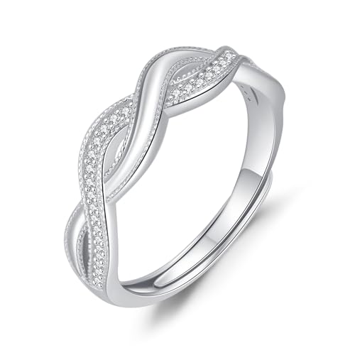 Zeuslia Unendlichkeit Ring Silber 925 Infinity Ring Einstellbare Ringe Hochzeit Band Unendlichkeit Engagement Versprechen Ringe Infinity Unendlichkeit Schmuck Geschenke für Damen von Zeuslia