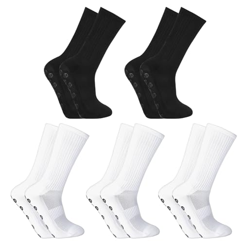 Zeuwets 5 Paare Fußballsocken für Herren Damen | Universal Maßstab 39-46 | Sportsocken Fußball Anti Rutsch Grip | Fußball Socken Lang Schwarz Weiß | Sportsocken für Fussball Basketball Laufen von Zeuwets