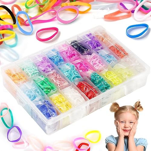 Zeuwets Haargummis Klein, 2000 Stück Mini Haargummis Mädchen, 24 Farben Haargummis Bunt, Elastische Haarbänder mit Fächern Organizer Box, Haar Gummibänder für Frauen Mädchen Kinderhaar Haarstyling von Zeuwets